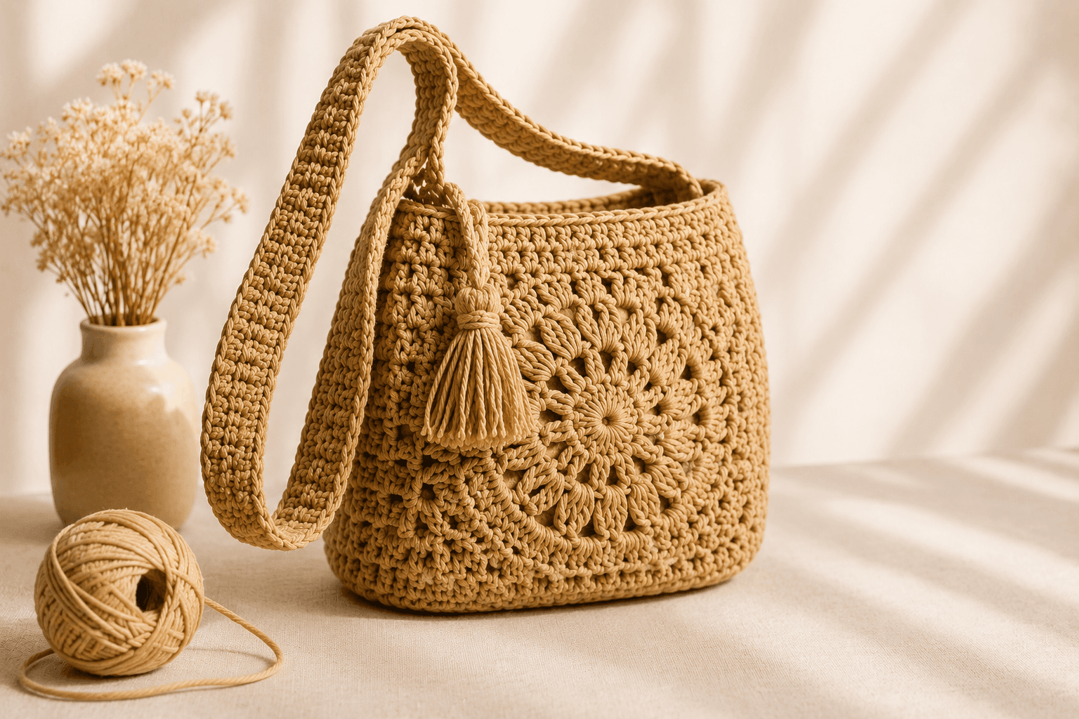 Bolsa de crochê raffia feita à mão